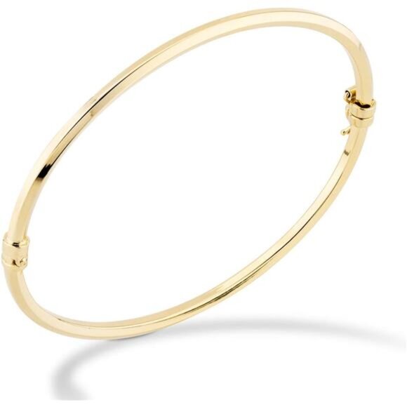 18K Gold Over Sterling Silver Italian Oval Hinged Bangle Bracelet for Women - Picture 1 of 6